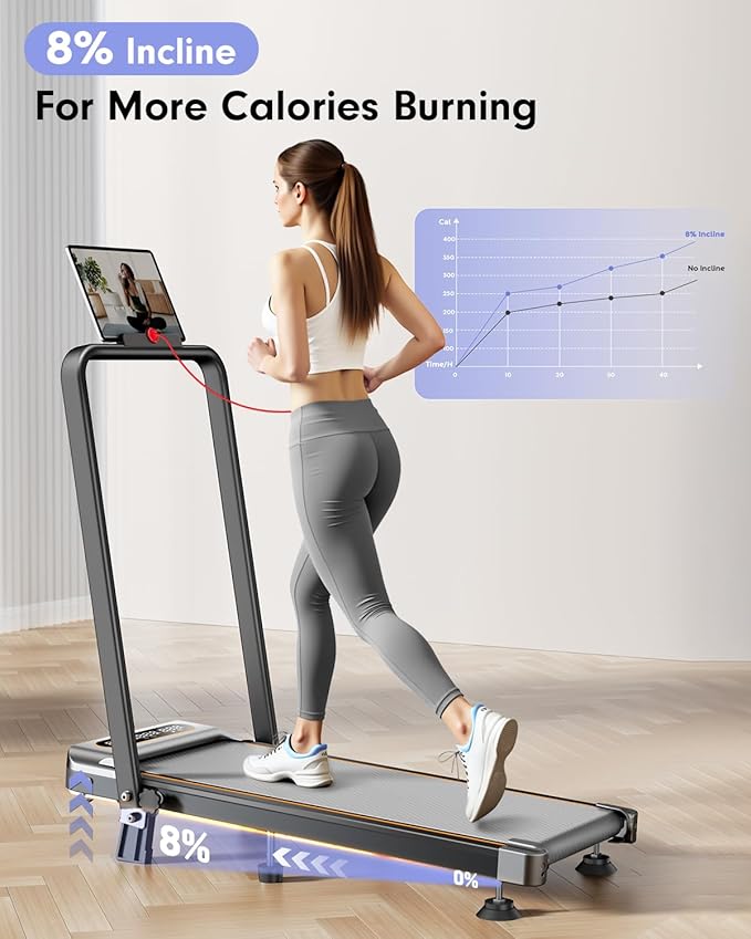 Foldable Treadmill with 8% Incline, Upgrade 3.5HP Low Noise Walking Pad Treadmill with Handle Bar, Trisomy 4 in 1 Portable Under Desk Treadmills for Home/Office, 330 Lbs Capacity, APP & Remote Control