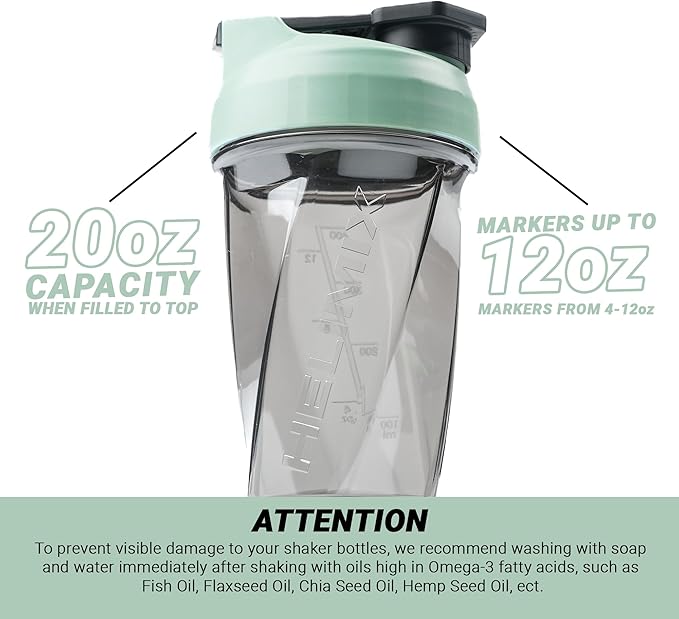 HELIMIX 1.5 Vortex Blender Shaker Bottle Holds Upto 20oz | No Blending Ball or Whisk | USA Made | Portable Pre Workout Whey Protein Drink Shaker Cup | Mixes Cocktails Smoothies Shakes | Top Rack Safe