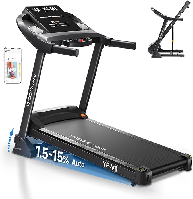 Treadmills for Home with Incline, Auto Foldable Running Treadmills, 8.0 MPH Walking Pad Treadmill with Bluetooth, 300 lbs Weight Capacity Quiet