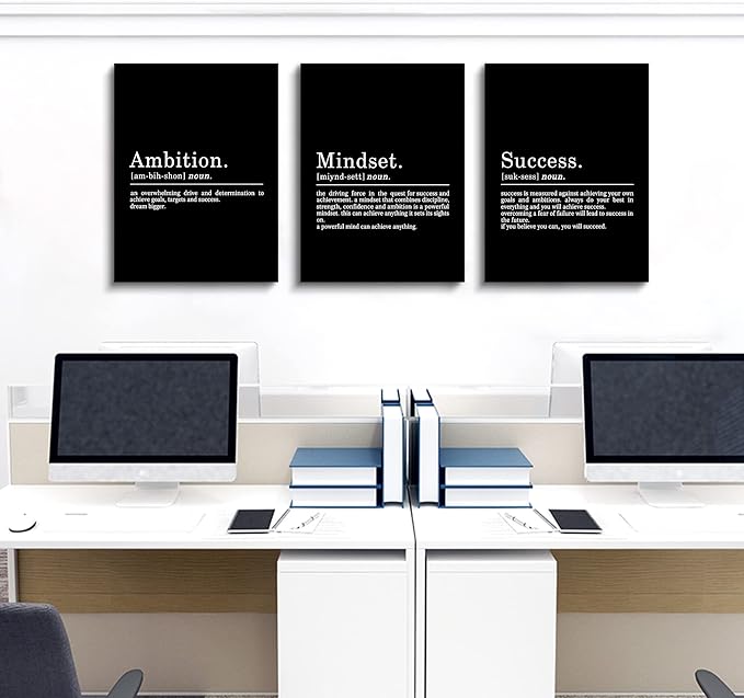 Inspirational Canvas Painting Wall Art -EPHANY ART - Mindset Quotes Prints, Motivational Wall Art Success Framed Entrepreneur Poster Positive Quotes Wall Poster for Home Office Workplace (M-3pcs,24x36inchx3pcs)
