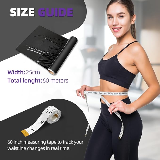 60 Meters Black Osmotic Plastic Body Wrap,Workout & Sweat Enhancer Stomach Film Body Applicator Power Wrap,DIY Sauna Wrap(1 Rolls)