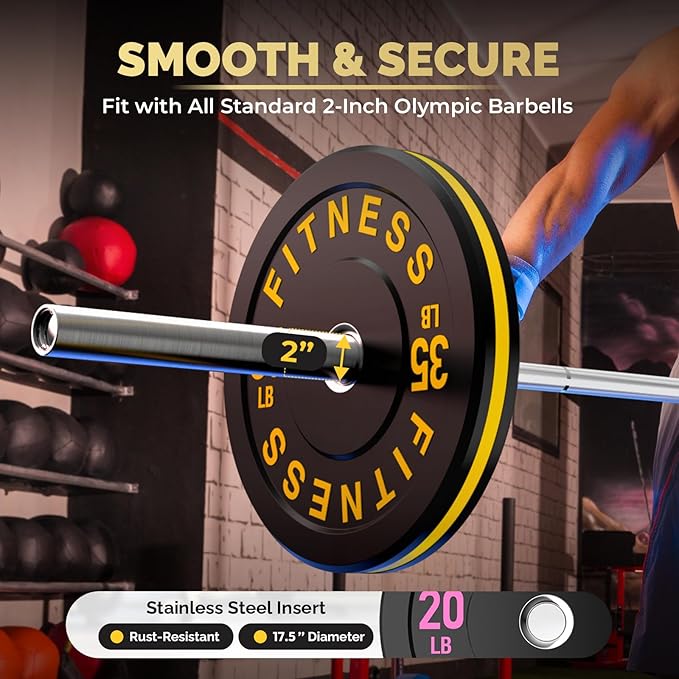 2 Inch Bumper Plates，10-500lbs，Barbell Rubber Olympic Weight Plates Set for Home Gym, Strength Training & Weight Lifting, Multiple Options Colors