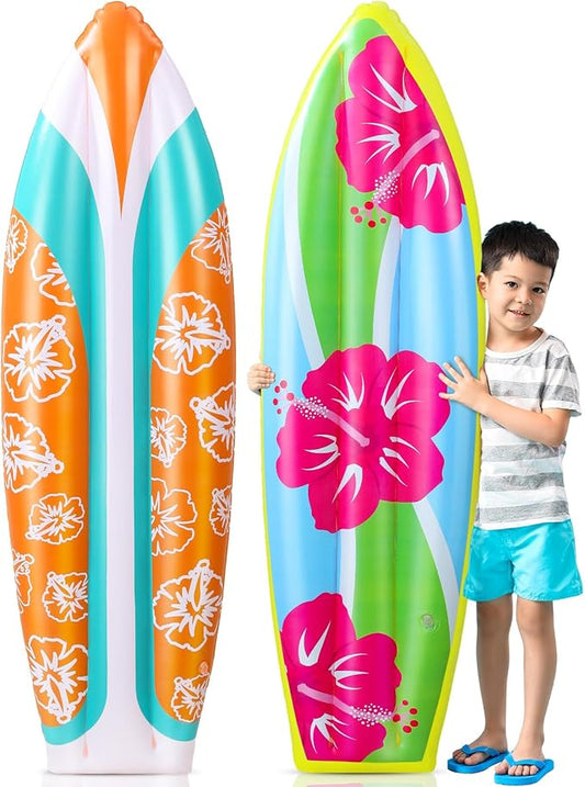 4 Pcs 36 Inch Inflatable Surf Board Inflatable Luau Party Decorations Blow up Surfboard (Flower Style)