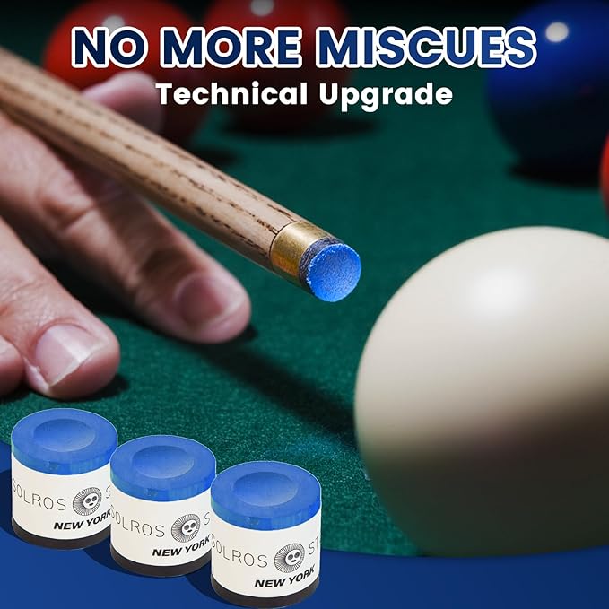 3 Pcs Pool Chalk Billiards Cue Stick Premium Chalk Pure Cube Round Chalk Table Accessories High Performance Low Deflection for Professional Tournament Snooker Blue - SOLROS