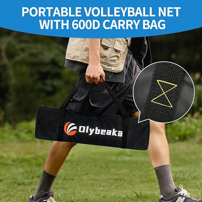 20FT Outdoor Volleyball Net Set System for Backyard Beach with Anti-Sagging Net, Iron Adjustable Height Poles, Soft PU Volleyball and Pump, Carry Bag - Instant Set Up & Durable