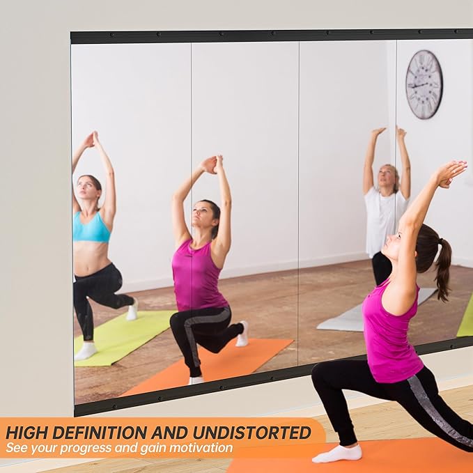 Hasipu 2 Pcs 71''x31'' Home Gym Mirror Large Full Length Wall Mounted Full Body Mirror for Yoga Dance Fitness Exercise Studio Bedroom Garage, Frameless Tempered Glass Workout Mirrors Black Rectangular