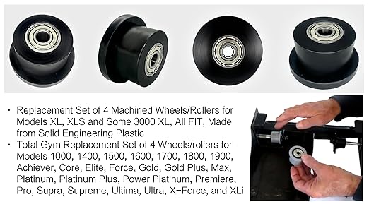 4-Pack Universal Gym Machine Roller Wheels - Heavy-Duty Black Plastic Rollers for Multi-Model Home Fitness Equipment, Direct Replacement for Worn Exercise Machine Components