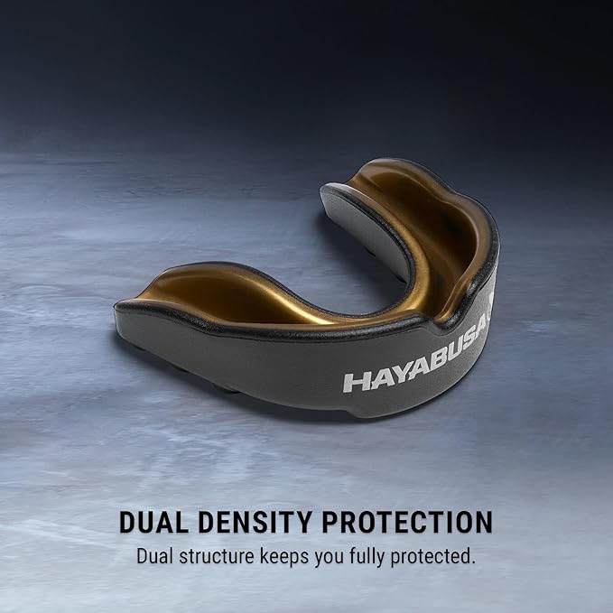 Hayabusa Combat Sports Mouth Guard Youth, Kids and Adult Sizes Comes with Case - Black/Gold, Youth