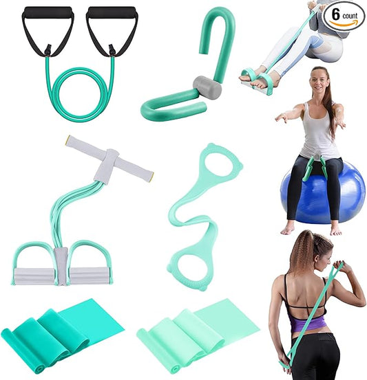 6 Pcs Fitness Resistance Exercise Bands 6 Tube Pedal Puller Resistance Band Set for Women Weight Loss Thigh Training Workout Equipment Elastic Arms Abdomen Shoulder Waist Leg Beginners Yoga