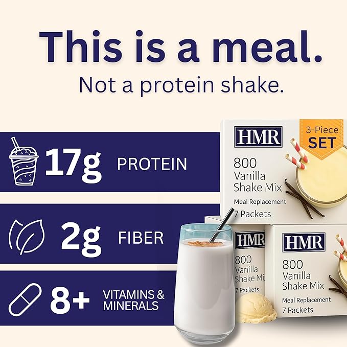 3-Pack HMR 800 Shake Meal Replacement Mix | Vanilla Shake Powder to Support Healthy Weight Loss | 17g of Protein | Easy to Make | Low Calorie Food | Triple Pack, 21 Single Serves
