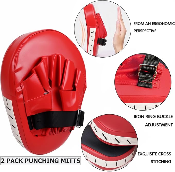2-in-1 Punching Mitts Kick Pack Set, Boxing Mitts Focus Pads, Taewondo Kick Pad, Curved Boxing Gloves Adjustable Strike Shield, Martial Arts Training Equipment for Kickboxing, Karate, Muay Thai, MMA