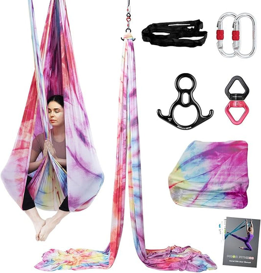 PRIOR FITNESS Aerial Silks Kit Colorful 9/15/20 Yards 40D Nylon Fabric Hammock Set With Hardware & Guide for All Levels Of Aerial Yoga Practice and Acrobatic Flying For Adults Aerial silk