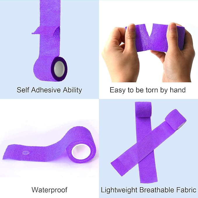 15 Pack Cohesive Wrap 2 Inch x 5 Yards Self Adherent Vet Tape for Pets, Elastic Self Adhesive Bandage Wrap for Sports, Finger, Wrist, Ankle (Purple)