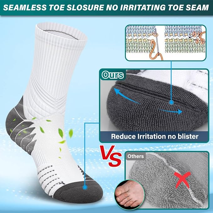 Hylaea Compression Running Socks for men, Coolmax Anti-Blister Cushion Crew Socks for Athletic, Moisture Wicking & Seamless