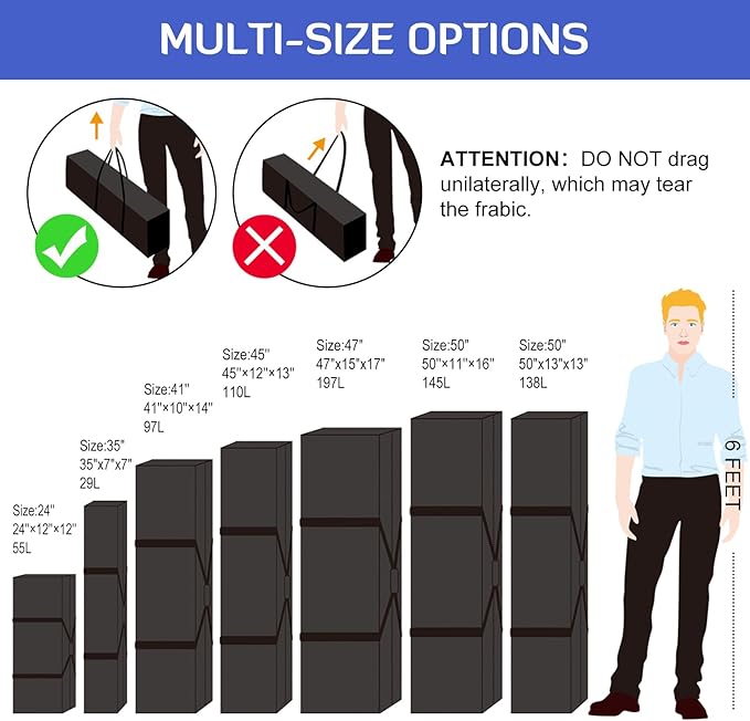 INFANZIA 45 inch Duffel Travel Sports Equipment Bag, Long Luggage Bag with Upgrade Zipper Water Resistant, Extra Large Foldable Storage Bag for Camping, Tent, Tripod, Fishing