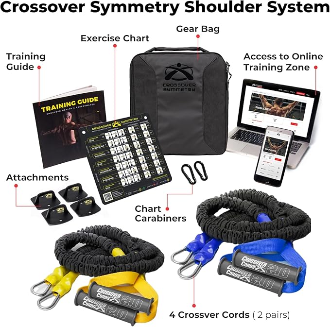 Crossover Symmetry Shoulder System Includes Two Sets of Resistance Bands Attachments Training Guide Exercise Chart Online Workouts for Home Fitness Rehab Rotator Cuff Exercises