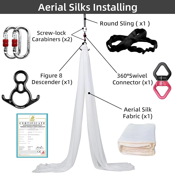 PRIOR FITNESS Aerial Silks Kit Colorful 9/15/20 Yards 40D Nylon Fabric Hammock Set With Hardware & Guide for All Levels Of Aerial Yoga Practice and Acrobatic Flying For Adults Aerial silk