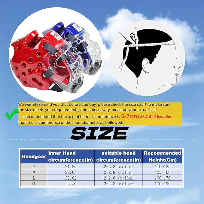 2PC Taekwondo Headgear Karate Headgear with Removable mask for Sparring Partner Muay Thai Taekwondo Karate MMA Training Children Adults