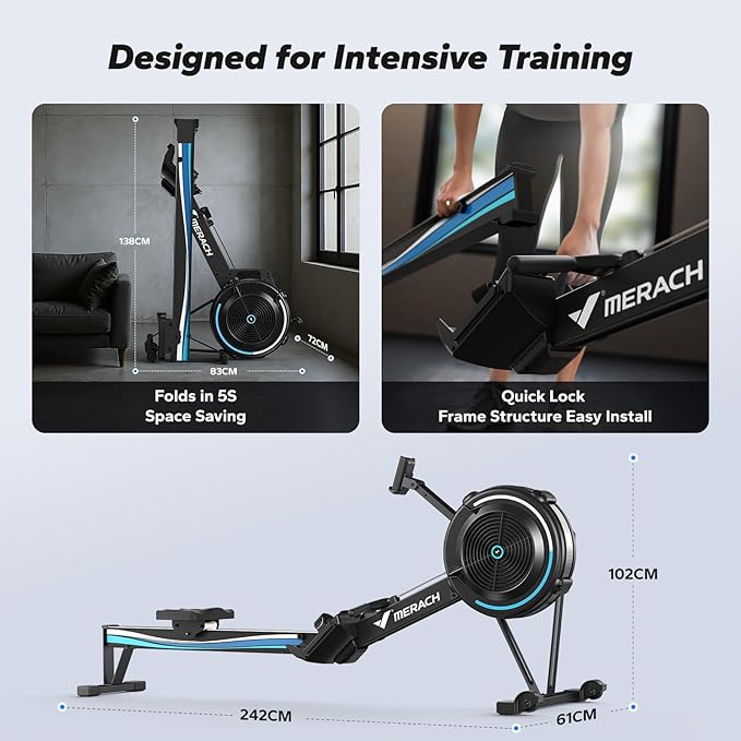 MERACH Rowing Machines for Home, Adjustable Air Resistance Professional Indoor Rowing Machine, Ergonomic Comfort Seat, Performance Monitor and Device Holder, Easy Storage