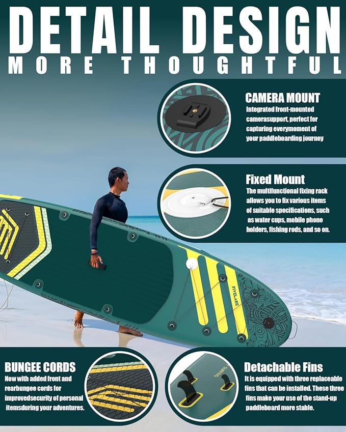 Inflatable Paddle Board 11' x 35'' Wide Stable Design,Stand Up Paddleboard with Sup Accessories Backpack,Pump,Ankle Leash,Adjustable Paddle,Non-Slip Comfort Deck for Adult Youth