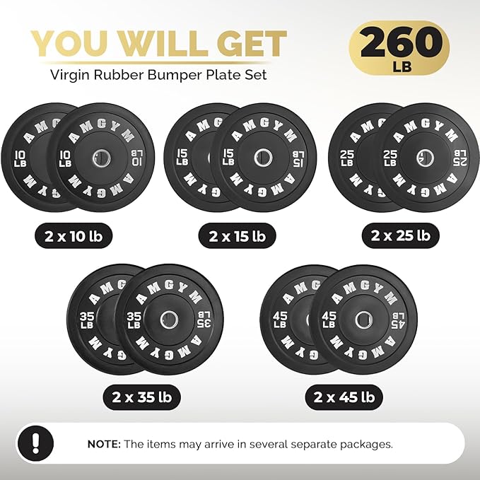 2 Inch Bumper Plates，10-500lbs，Barbell Rubber Olympic Weight Plates Set for Home Gym, Strength Training & Weight Lifting, Multiple Options Colors