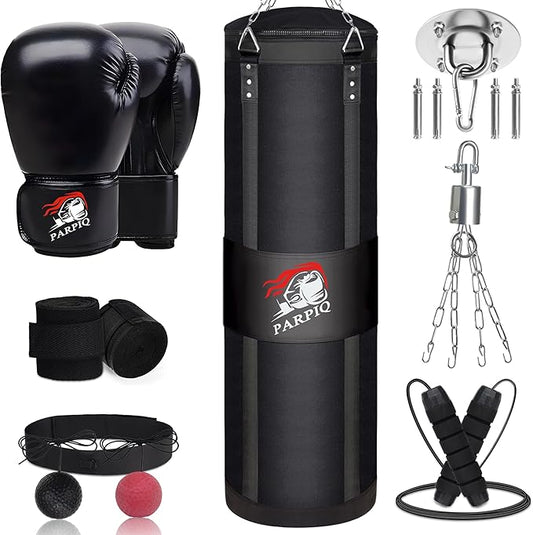 Hanging Punching Bag for Adults, 4ft New Upgrade Canvas Heavy Boxing Bag Set, Punching Bag with 12oz Boxing Gloves for MMA Kickboxing Muay Thai Training Home(Unfilled)
