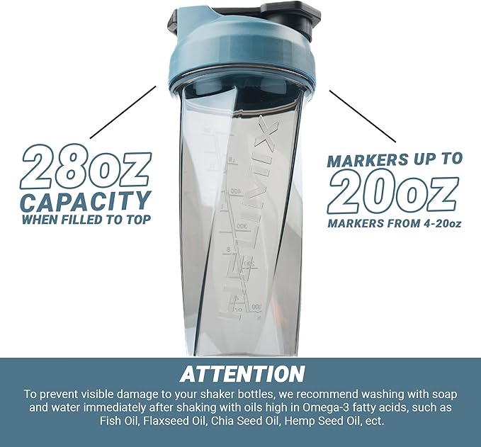 HELIMIX 2.0 Vortex Blender Shaker Bottle Holds upto 28oz | No Blending Ball or Whisk | USA Made | Portable Pre Workout Whey Protein Drink Shaker Cup | Mixes Cocktails Smoothies Shakes | Top Rack Safe