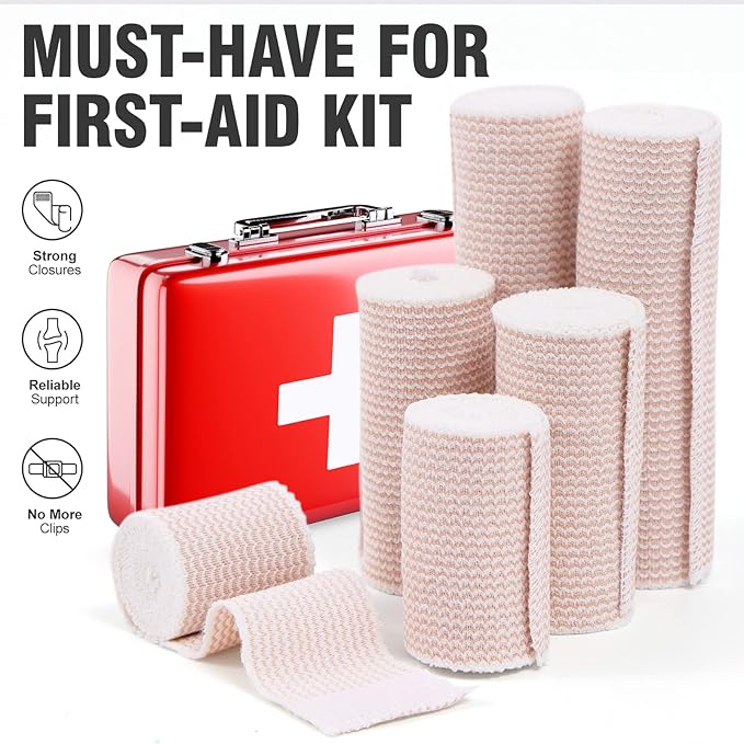 4 Pack Elastic Bandage Wrap | 4" Wide Medical Bandage Wrap with Hook-and-Loop Fasteners on Both Ends Compression Wrap for Wounds Latex Free Stretch Bandage for Foot Arm Hand Ankle Injury