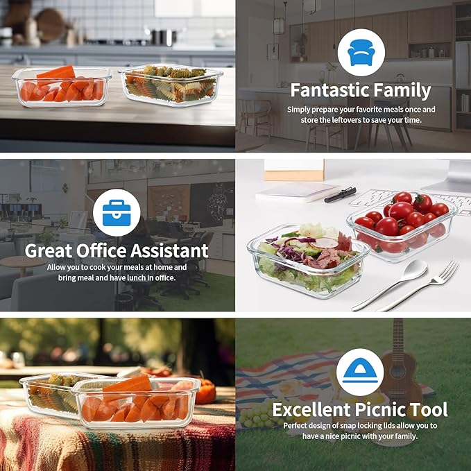 24-Piece Small Glass Food Storage Containers with Lids Airtight, 1.5 Cup Meal Prep Containers Set, Microwave&Dishwasher Safe, Leak-Proof, BPA-Free, Grey