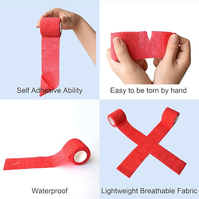 10 Pack Self Adherent Bandage Wrap Elastic Cohesive Bandage Self Adhesive Tape Vet Wrap Tape 2 Size (8Pack 2'' and 2Pack 1''), Red