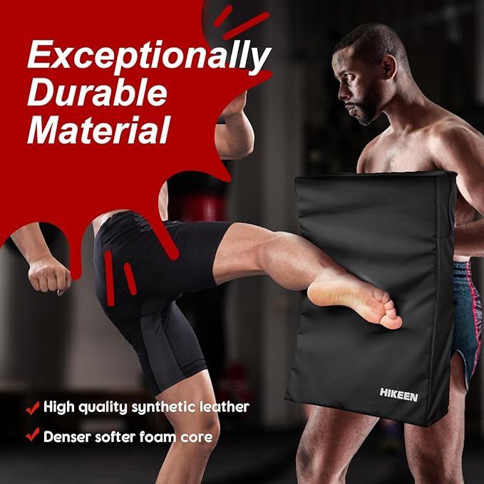 Hikeen Kick Shield Muay Thai Pads, Denser Softer Foam Kick Boxing Pads for MMA, Martial Arts, Karate, Taekwondo, Punching, Foot, Knee and Elbow Target- 24"x16" Blocking Pad with Handles (1PCS)