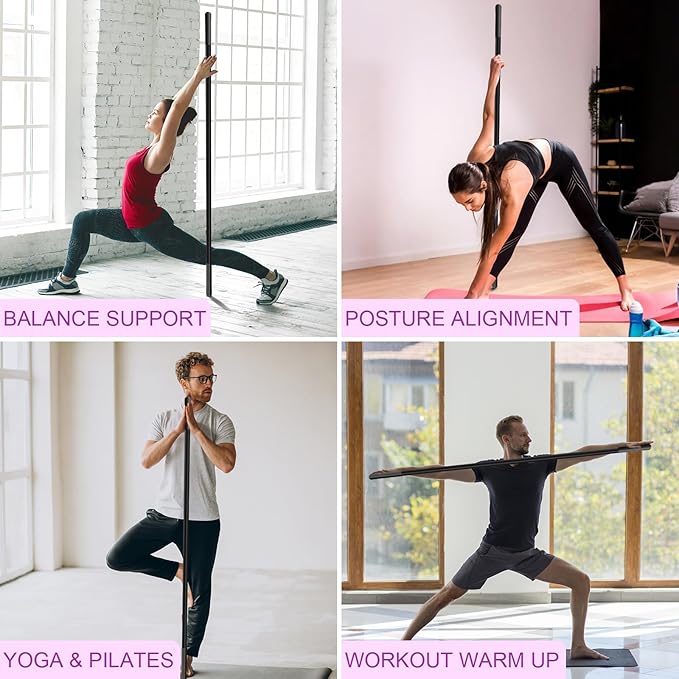 5ft Yoga Stick - Sturdy Steel Adjustable Stretching Stick for Mobility,Flexibility & Balance | Non-Slip Ends & Foam Handles | Exercise Pole for Fitness,Physical Therapy,Posture Correction