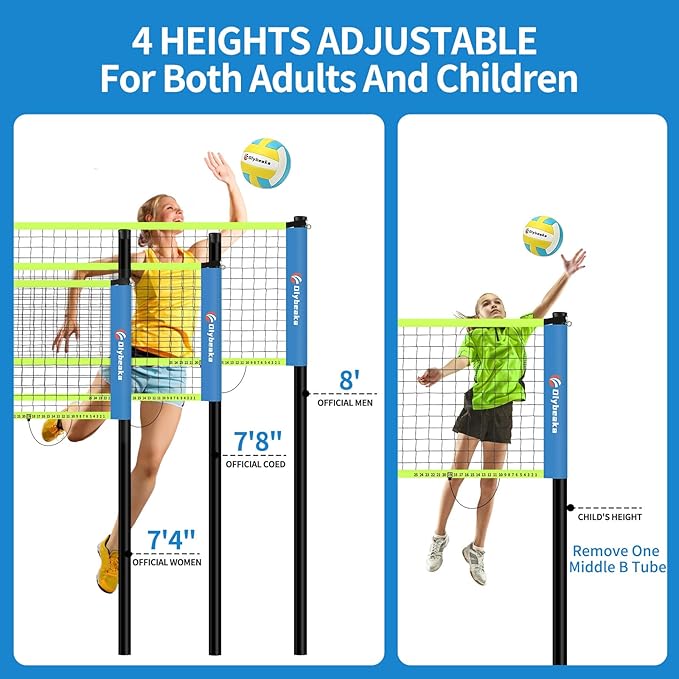 20FT Outdoor Volleyball Net Set System for Backyard Beach with Anti-Sagging Net, Iron Adjustable Height Poles, Soft PU Volleyball and Pump, Carry Bag - Instant Set Up & Durable