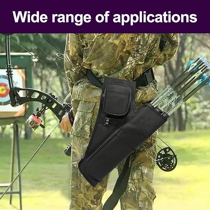 3-Tubes Hip Quiver Waist Hanged Archery Arrow Carry Bag with Pockets Adjustable Belt for Hunting, Target Practice, and Outdoor Shooting, Fits Both Youth and Adults