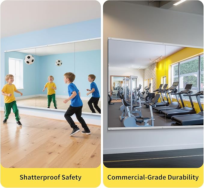 Home Gym Mirror - 55x30 Inch, 1PCS Frameless Tempered Glass Full Body Mirror for Wall Mount - Ideal for Yoga, Workout, Bedroom, Dance Studio (Silver)