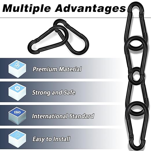 50 PCS 3'' Spring Snap Hook Carabiner, M8 5/16 Inch Galvanized Black Steel Carabiner Clip, 500LBS Holding Capacity Quick Link Clip Keychain for Hammock Dog Leash & Camping Gym