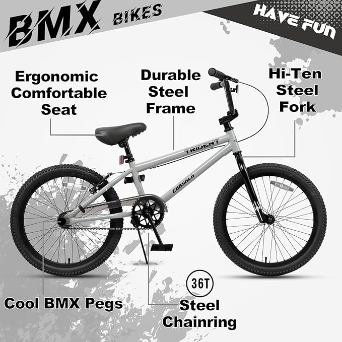 20 24 26 Inch BMX Race Bike Trident Bicycles Beginner-Level to Advanced Riders with 2 Pegs, Multiple Colors