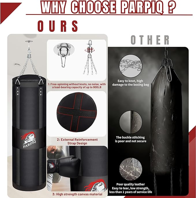 Hanging Punching Bag for Adults, 4ft New Upgrade Canvas Heavy Boxing Bag Set, Punching Bag with 12oz Boxing Gloves for MMA Kickboxing Muay Thai Training Home(Unfilled)