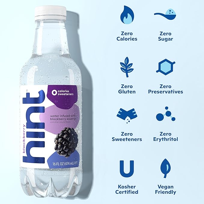 Hint Bottled Water, Blackberry and Cherry- Purified Flavored Water with Zero Calories, Sugar Free, Natural Flavors - 16 Fl Oz (Pack of 24)