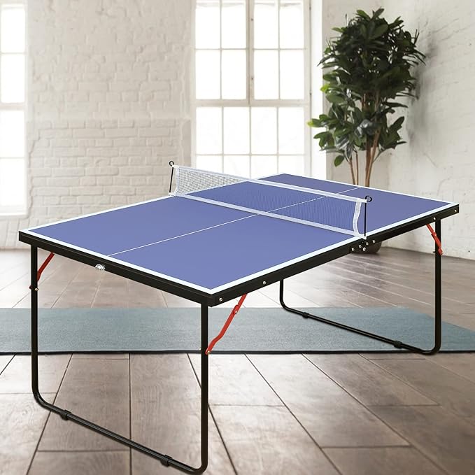 4.5FT/6FT/8FT Mid-Size Table Tennis Table Ping-Pong Table Set Foldable & Portable Table Indoor Outdoor for Family Game