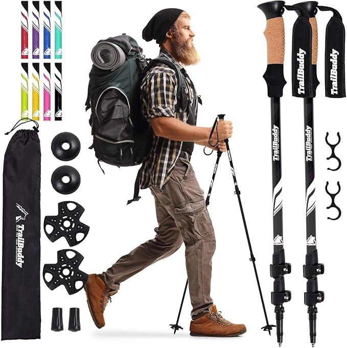 Hiking Trekking Poles, 2 Pack Lightweight, Collapsible Trekking Poles for Snowshoe & Backpacking Gear, Walking Sticks for Hiking, 7075 Aluminum with Cork Grip