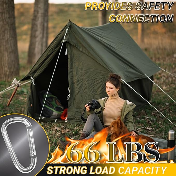 Heavy Duty Aluminum D Carabiner Clips & Key Rings, Black & Sliver Corrosion Resistant Keychain for Keys, Outdoor Sports, Hiking, Camping, Fishing & Hanging Gear