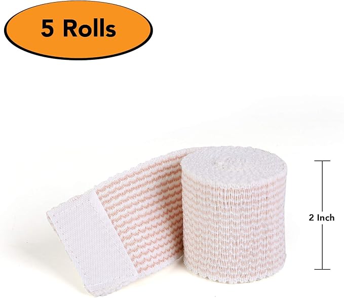 HOSPORA Latex-Free Compression Cotton Elastic Bandage, 2 Inch with Hook and Loop Closure(Pack of 5)