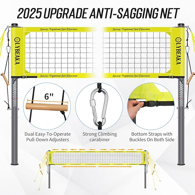 2025 Outdoor Professional Volleyball Net Set for Backyard Beach with Tetoron Net, Adjustable 2" Aluminum Poles, PU Volleyball,Carry Bag - Easy Setup & Anti-Sagg with 2 Tension Adjusters