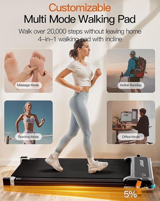 FUNRAY Versatile Walking Pad Treadmill with Incline - Dual-Sided Under Desk Treadmill with Foot Massage,2 in 1 Walking Machine for Home/Office with 330LBS Weight Capacity