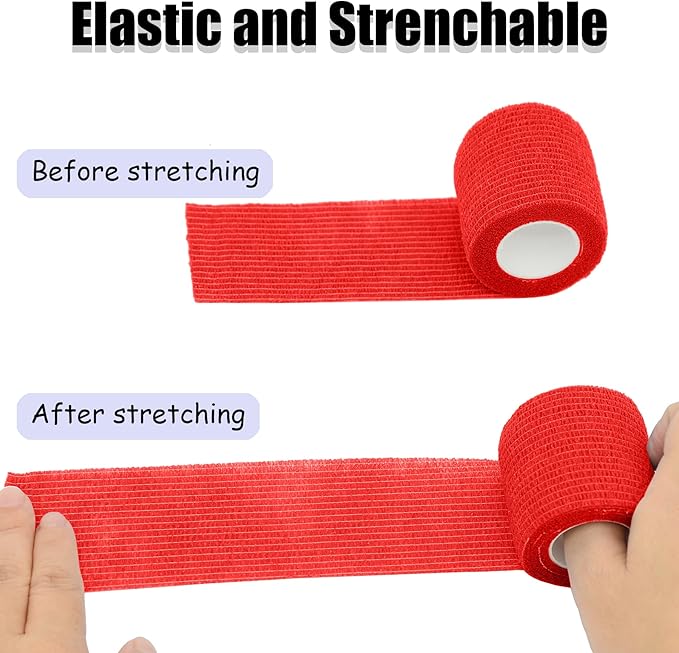 6 Pack 2 Inches Self Adhesive Bandage Wrap Breathable Cohesive Bandage Elastic Tape for Pets, Athletic, Sports, Wrist, Knee, Ankle(5 Yards Per Roll, Red)