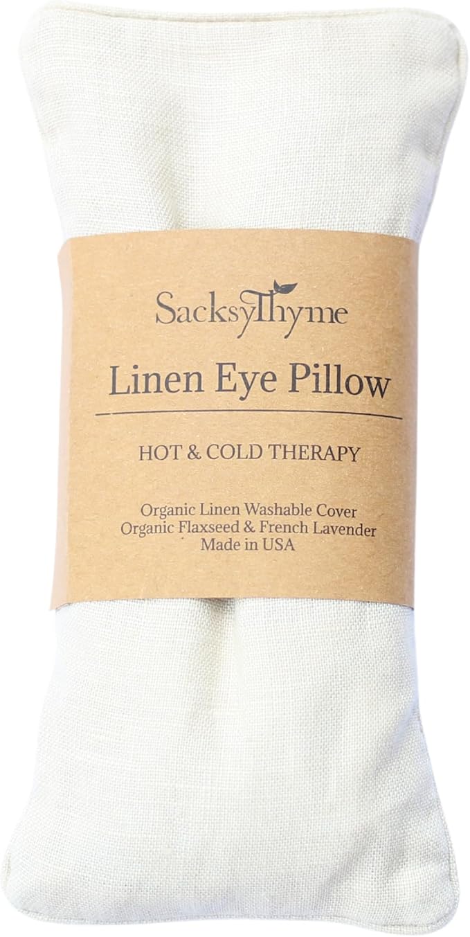 Organic Linen Eye Pillow - Lavender & Flaxseed for Relaxation, Yoga, Stress Relief - Microwavable Heating Pad & Cool Compress - Made in USA - Gifts for Meditation
