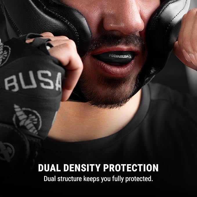 Hayabusa Combat Sports Mouth Guard Youth, Kids and Adult Sizes Comes with Case - Black/White, Adult