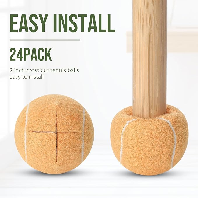 24 Pcs Precut Tennis Balls for Furniture Legs and Floor Protection Chairs Desks Furniture Tennis Balls for Chairs Feet Long Lasting Foot Covers(Beige)