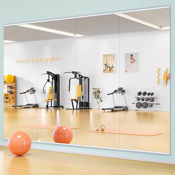 Hasipu Home Gym Mirror 95" L x 39" W - 1PC Large Full Body Mirror for Yoga, Wall-Mounted Mirrors for Fitness, Garage, Dance Studio, 0.16in Tempered Glass Frameless